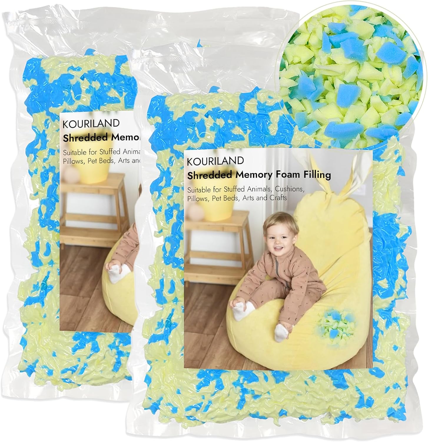 10LBS Bean Bag Filler – Shredded Memory Foam Refill with Cooling Gel, Soft & High Resilience Foam Filling for Bean Bag Chair, Couch Cushion, Pillow, Dog Bed & DIY Crafts