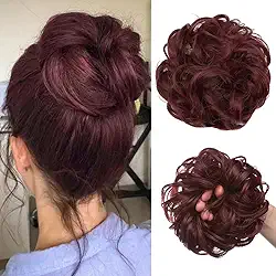 Pedaços de cabelo bagunçados para coque de cabelo, ondulado, cacheado, sintético, rabo-de-cavalo, para mulheres, vinho