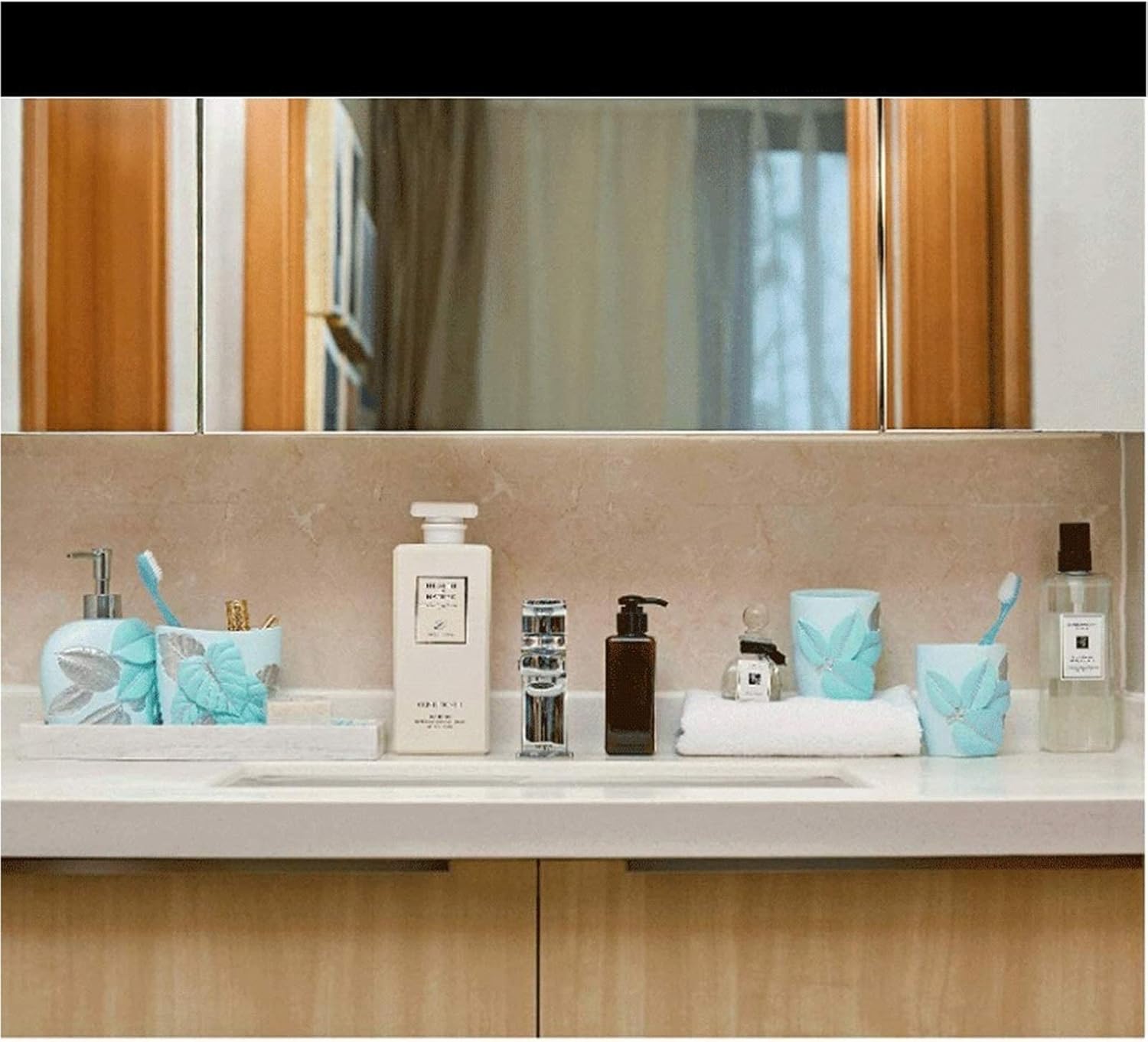 Soap Dispenser 5 Piece Bathroom Accessory Resin Set - Lotion Dispenser/Tumbler/Toothbrush Holder/Soap Dish Three-Dimensional Leaf Decoration Home Decoration Gift Liquid soap Dispenser