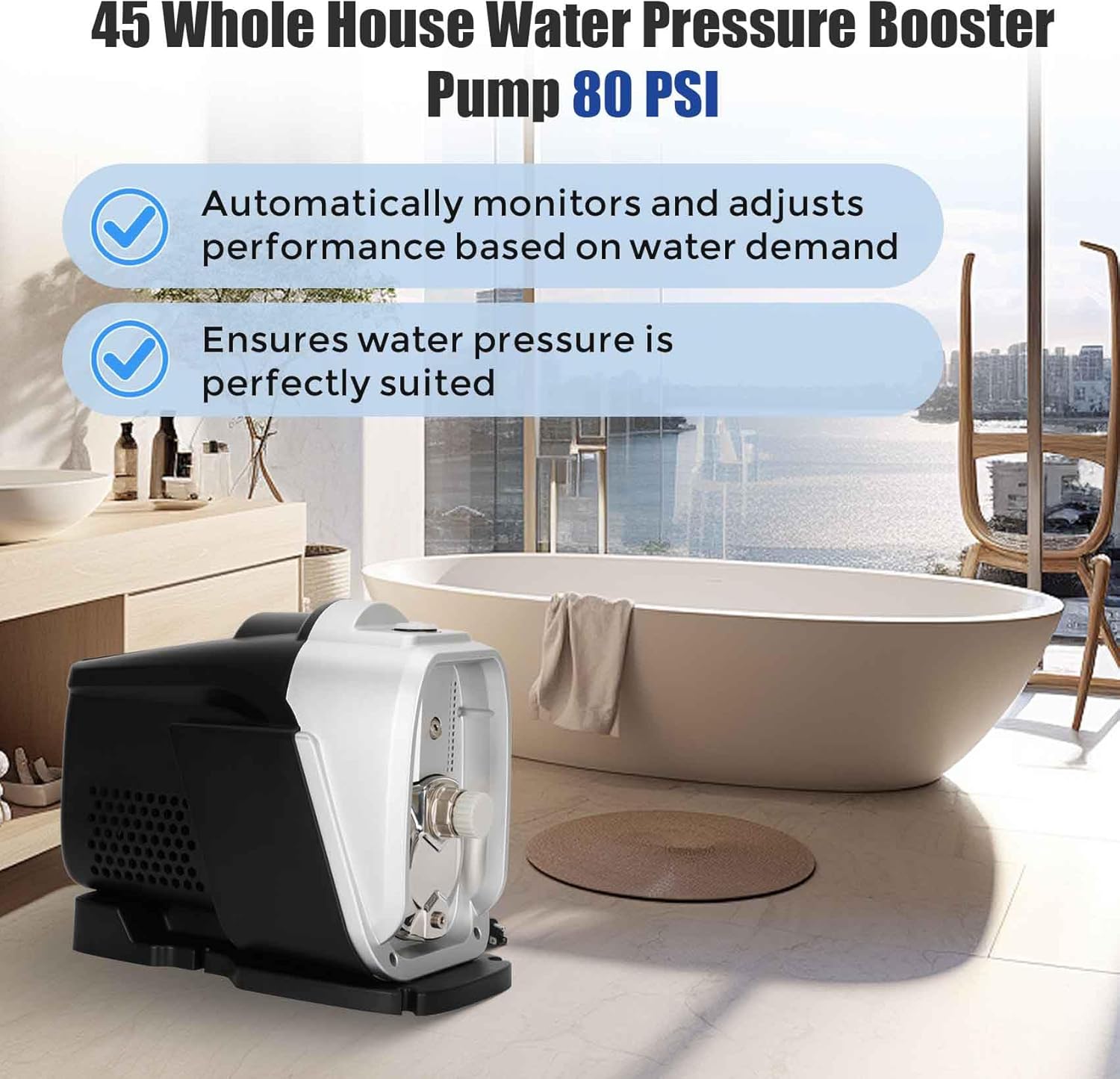 80PSI Water Pressure Booster Pump Whole House, 115V Variable Speed Automatic Constant Pressure, Ideal for Home, Apartment, Shower, Garden, Shallow Well, 60Hz Smart Pump Self-Priming