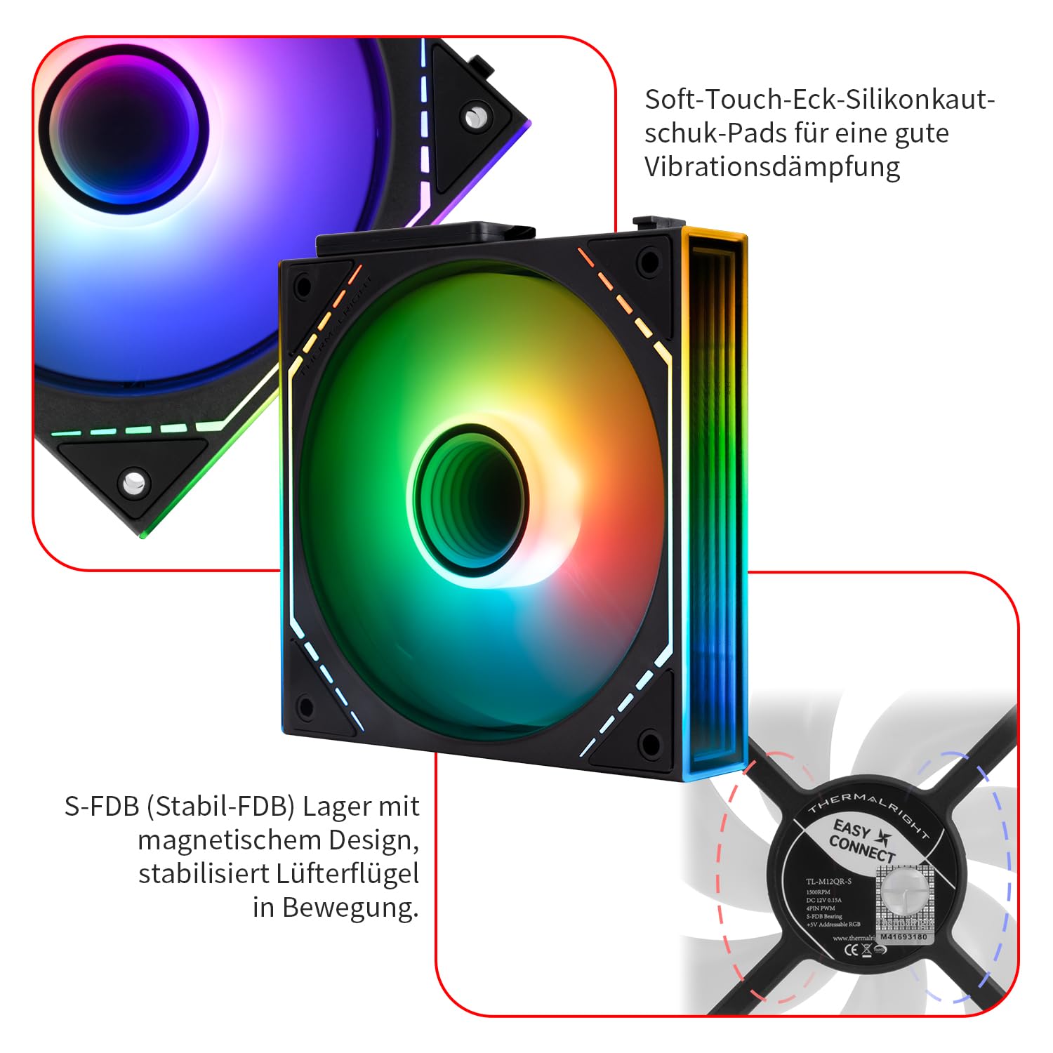 Ventole Thermalright TL-M12QR-S X3 da 120 mm silenziose, funzione PWM, effetti luce ARGB a specchio infinito, design delle pale della ventola inversa, nuovo modulo chip di alimentazione semplifica il