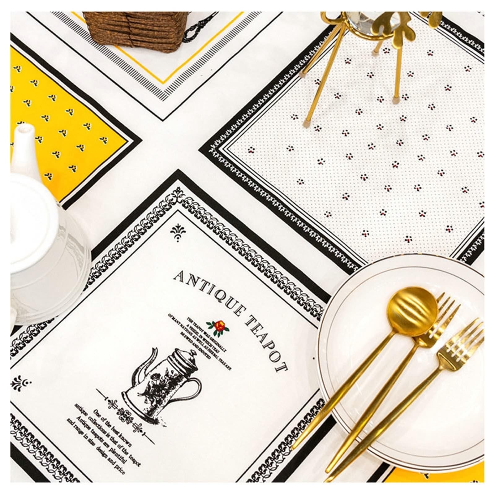 Nappe lavable 120 x 120 cm en coton et lin - Lavable - Grille carrée - Jaune et blanc