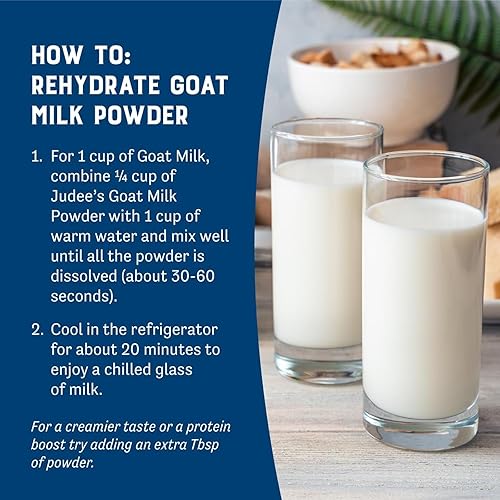 Vista 5 de Judee's - Leche de cabra en polvo de 11 onzas, mezcla bien en batidos e ideal para hornear, conveniente para viajes, senderismo y campamento, sin