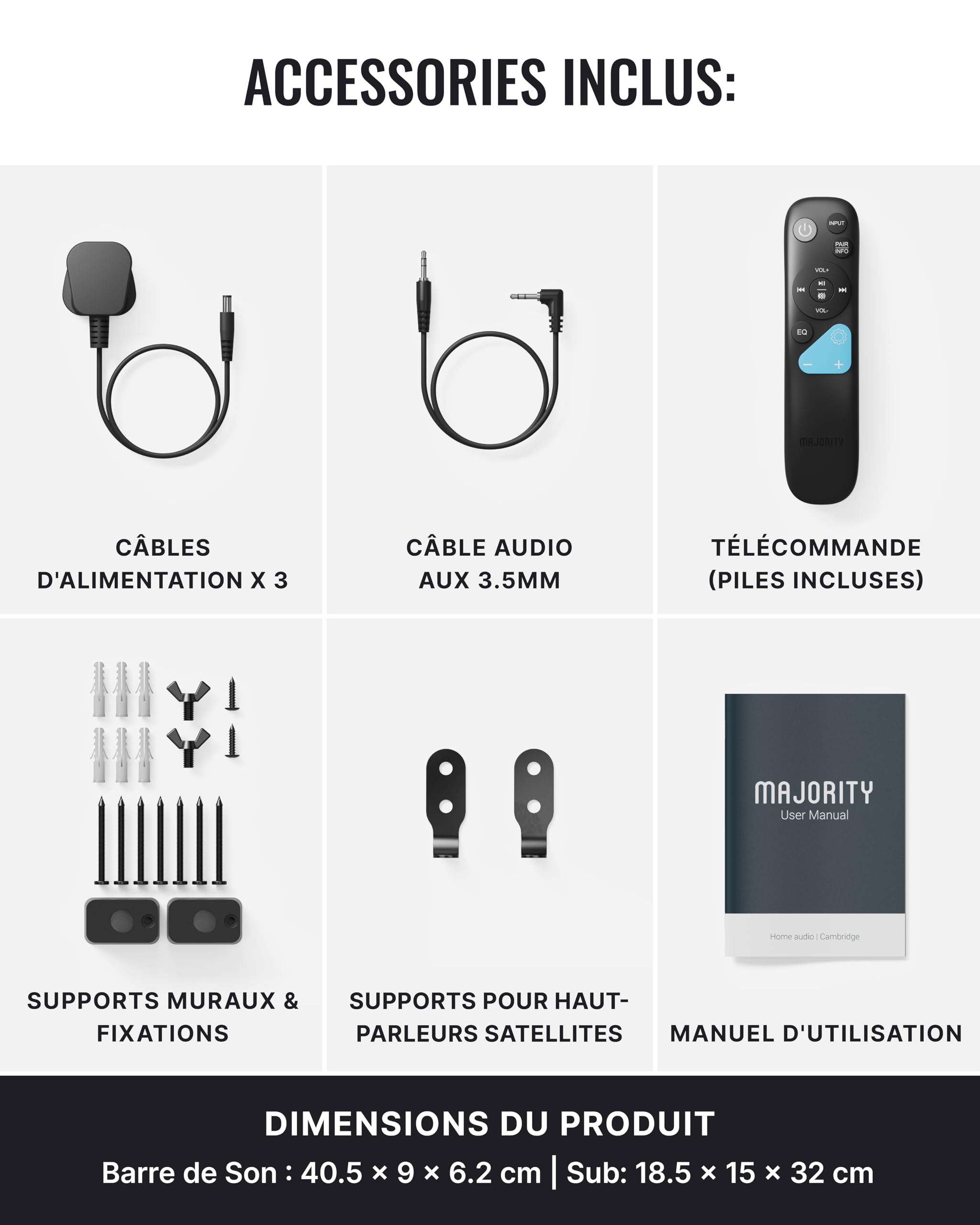 Majority Barre de Son TV Bluetooth 5.3, 300W Home Cinema 5.1 sans Fil | Bowfell Halo Atmos Mini Soundbar PC | DMI eARC | Enceinte TV Dolby Atmos | Caisson de Basse & Haut-Parleurs Arrière