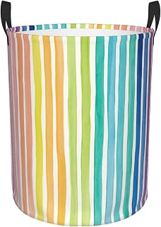 1pc 38L Laundry Basket 13.8×16.5in Gradient Multicolor Stripe | Stylish Waterproof Laundry Hamper Versatile Foldable Canvas Storage Basket with Handles for Dorm Bathroom Home Decor