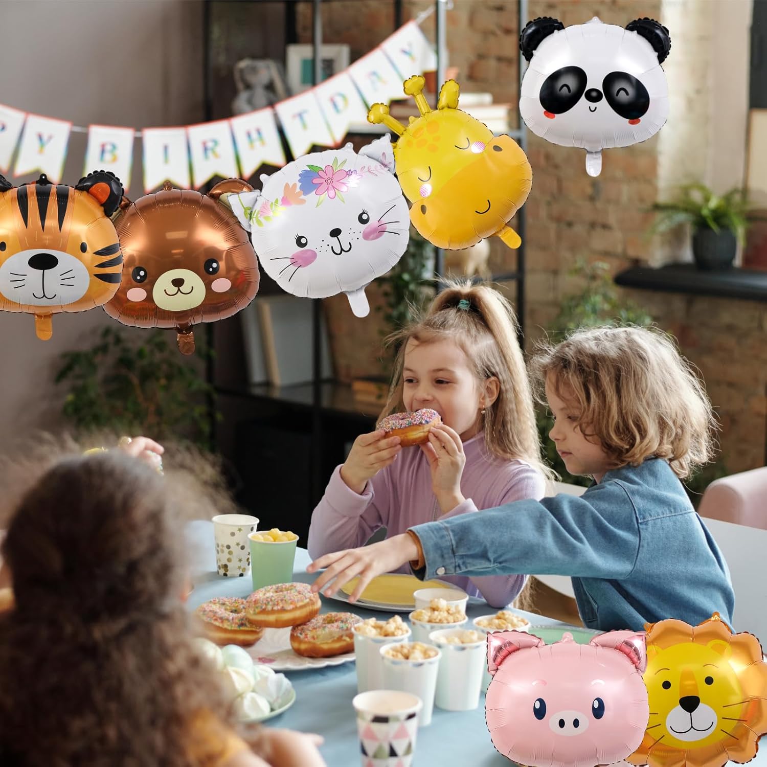 7 Pcs Animal Foil Balloons Set - Cute Bear Cat Giraffe Tiger Panda Pig Lion Head Balloons for Birthday Party Baby Shower Decorations, Jungle Safari Zoo Theme Wild One Celebration - Image 8
