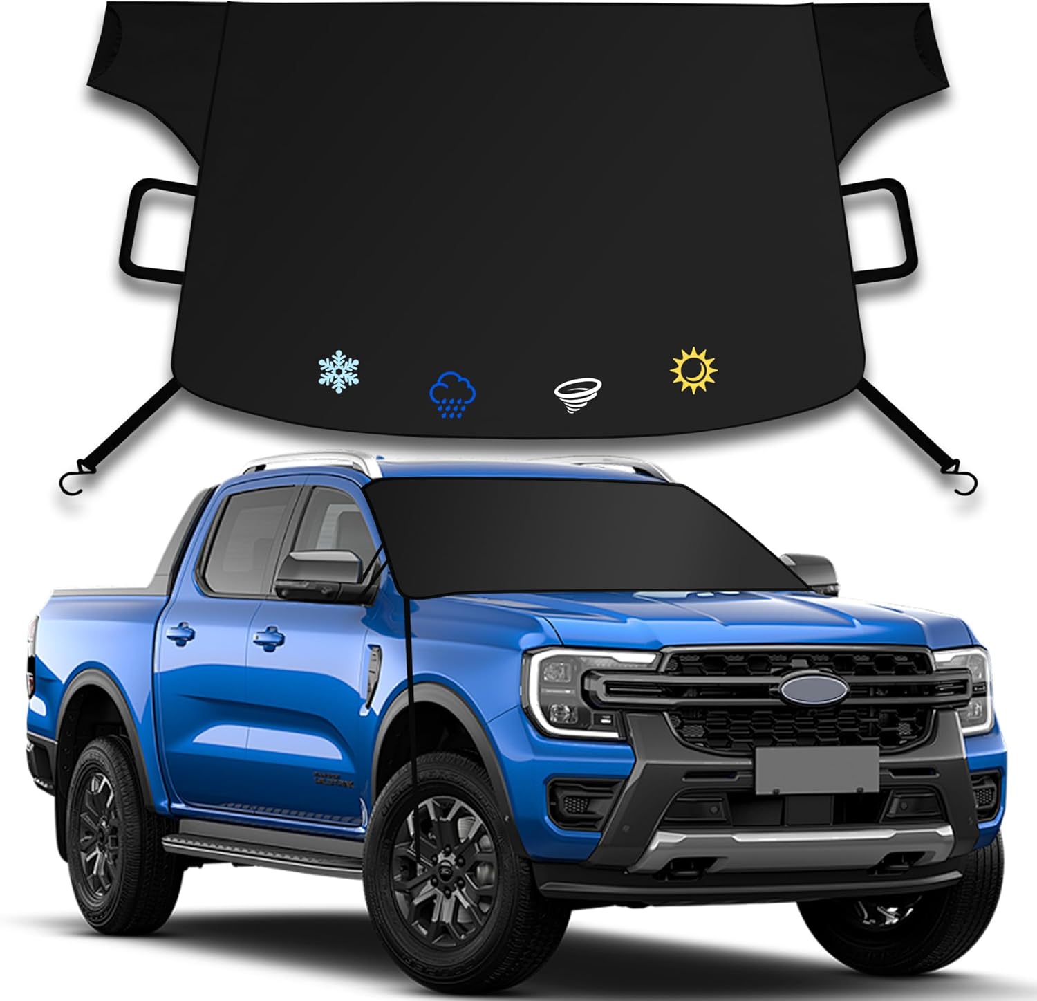 Windshield Cover for Ice and Snow, Heavy Duty Extra Large (75"x45"), Windproof Frost and Deicing Awning for Cars, Trucks, SUVs