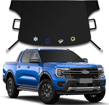 Windshield Cover for Ice and Snow,New Upgraded Heavy Duty Windshield Snow Cover,Extra Large Size 75"x45",Windproof Winter Frost and Deicing Awning Suitable Fzor Cars, Trucks, SUVs