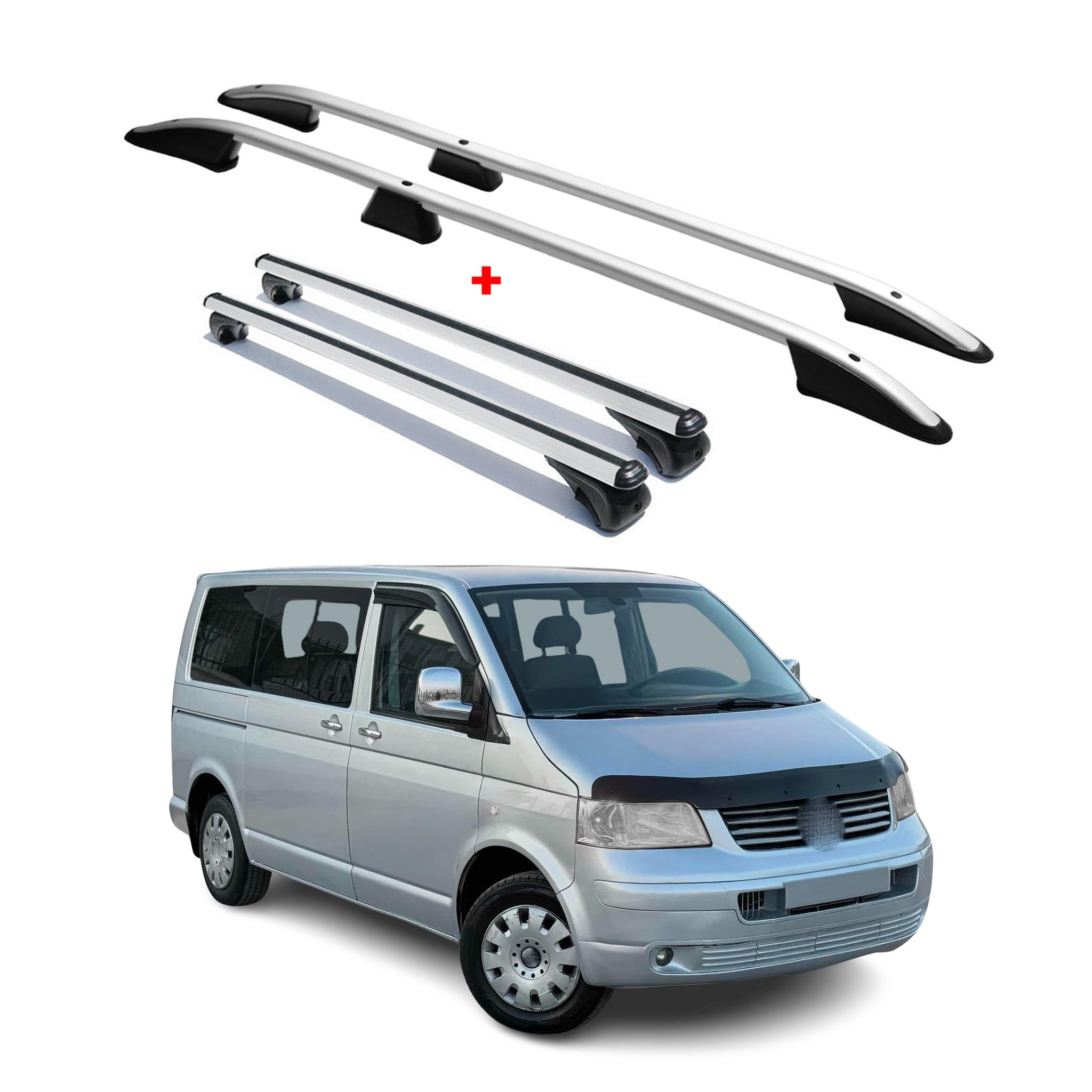 OMAC Dachreling + Dachträger kompatibel mit VW T5 T6 T6.1 Multivan Caravelle 2003-2024 L1 Kurzer Aluminium Silber 4X