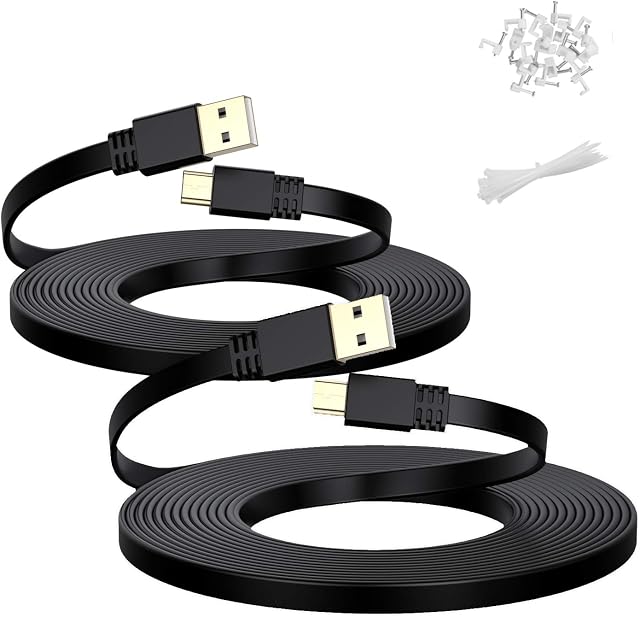 Micro USB Power Cable 9M/30 FT 2Pack,Flat Micro USB Charging Power Cord,Charger for WyzeCam V3 Pan,Yi Cam,Nest Cam,Blink Mini XT XT2 Camera,Arlo Q,Zmodo,Netvue,Xbox One Controller,Outdoor