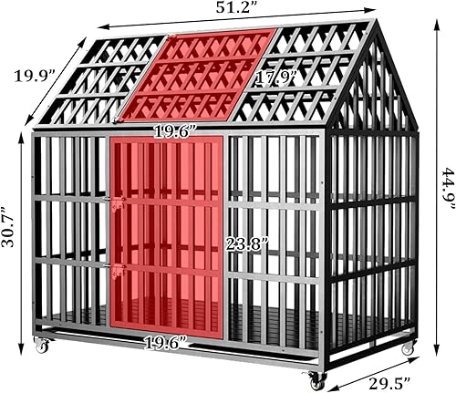 Miniatura 6 de Jaula indestructible para perros de 52 pulgadas, XL  XL con techo abierto, 4 ruedas con bloqueo y 2 bandejas, jaula de impacto a prueba de fugas