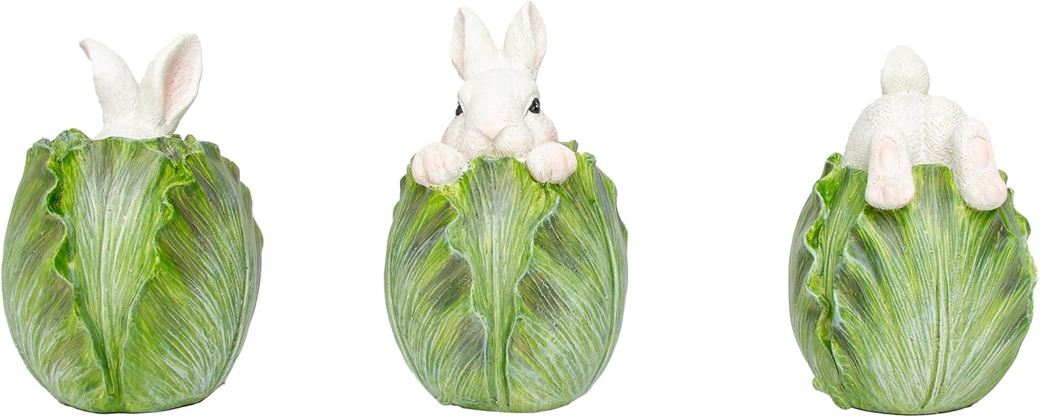 Boston International Easter Statue Tabletop Figurine Spring Holiday Decorations, (Set of 3) 2.5" x 4", Hiding Bunnies