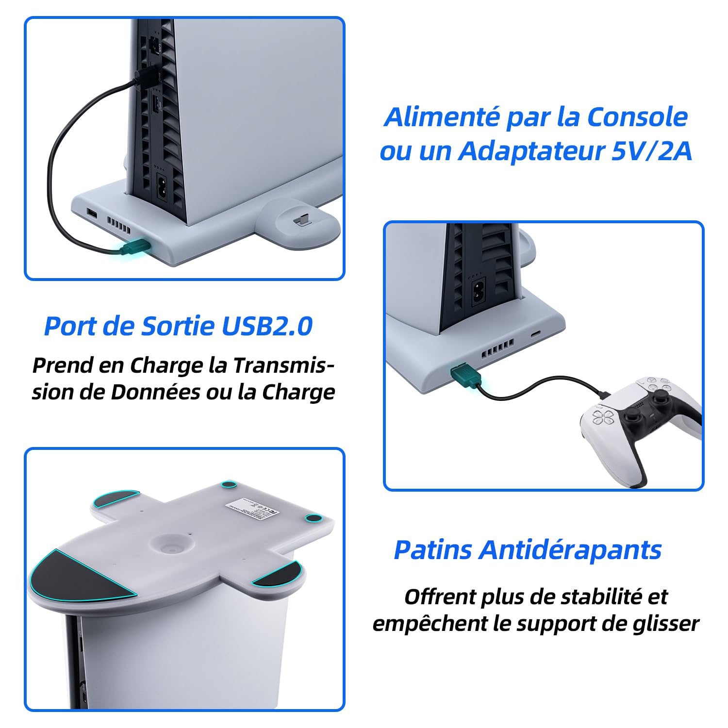 Wigearss PS5 Slim Ventilateur Station de Refroidissement, Support de Charge Vertical avec Chargeur Double Manette avec Vitesse de Ventilation Réglable sur 3 Niveaux, Lumières RGB(Pas pour PS5/PS5 Pro)