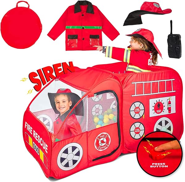 Kiddey Fire Truck Tent for Kids | Firetruck Play Tents with Sirens and Fireman Sounds for Girls, Boys, & Toddlers Gifts