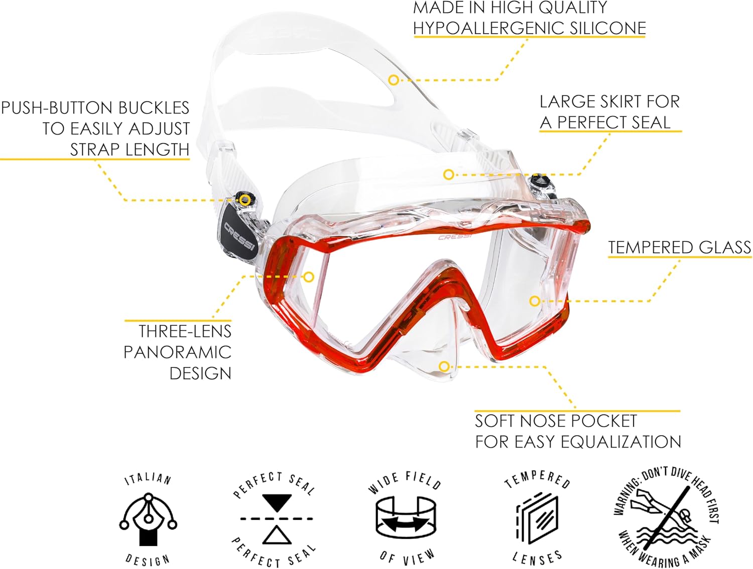 Cressi Panoramic Wide View Mask & Dry Snorkel Kit for Snorkeling, Scuba Diving - Pano 3 & Supernova Dry: Designed in Italy - Image 2