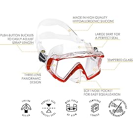 Cressi Pano 3 & Supernova Dry Mask & Snorkel Kits, Clear/Red