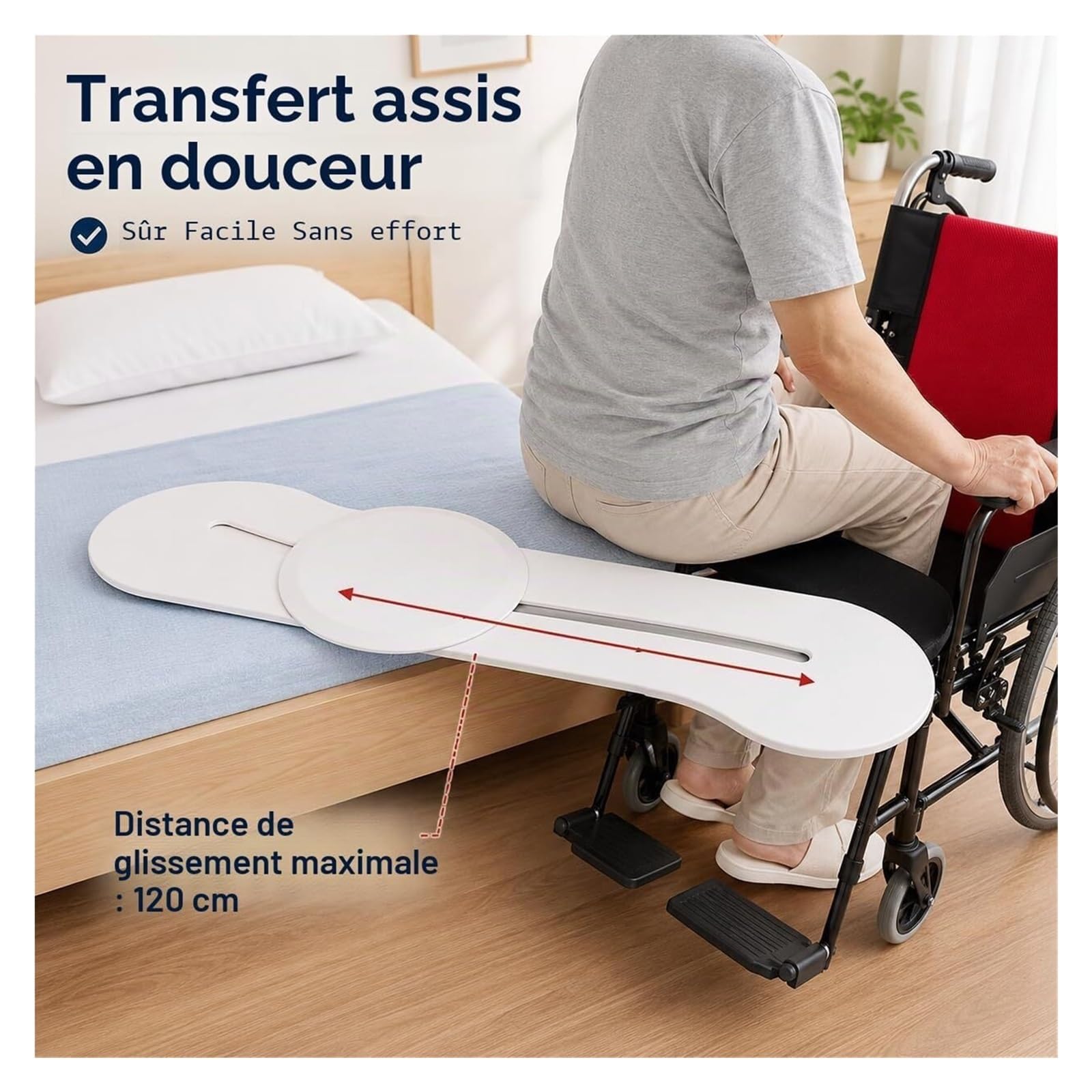 Tablero de transferencia de movilidad con disco deslizante | Polímero,Disco giratorio 360,Silla de ruedas y cama,Ancianos y movilidad reducida,Soporta 180 kg sin esfuerzo