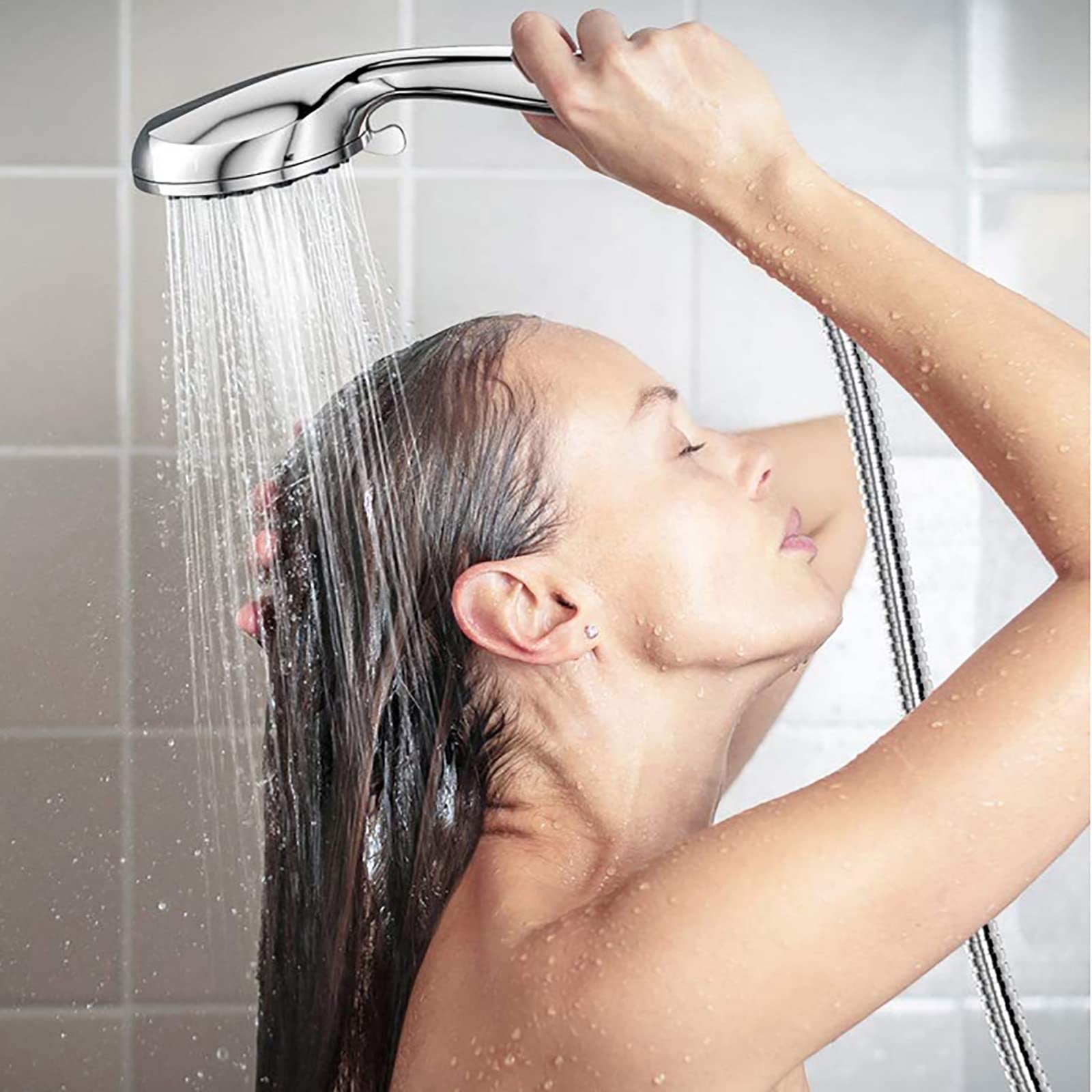 SWHC Filtración Alcachofa Ducha, 10 Modos ABS Alta Presión Antical Alcachofa de Ducha de Mano con Manguera, Soporte, Fácil de Instalar, Cromado G1/2 Ajuste Universal Duchas de Baño Alcachofa