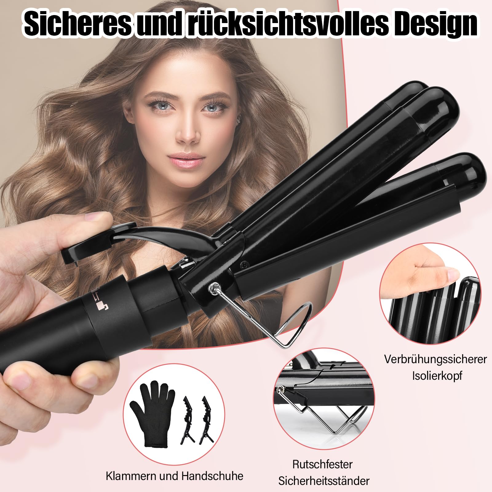 Ferro Arricciacapelli 5 in 1, Piastra Onde per Capelli Professionale con 4 Testine, Arricciacapelli Automatico con Display LED e Temperatura Regolabile, PTC Ceramica per Capelli Ricci, Mossi e Boccoli