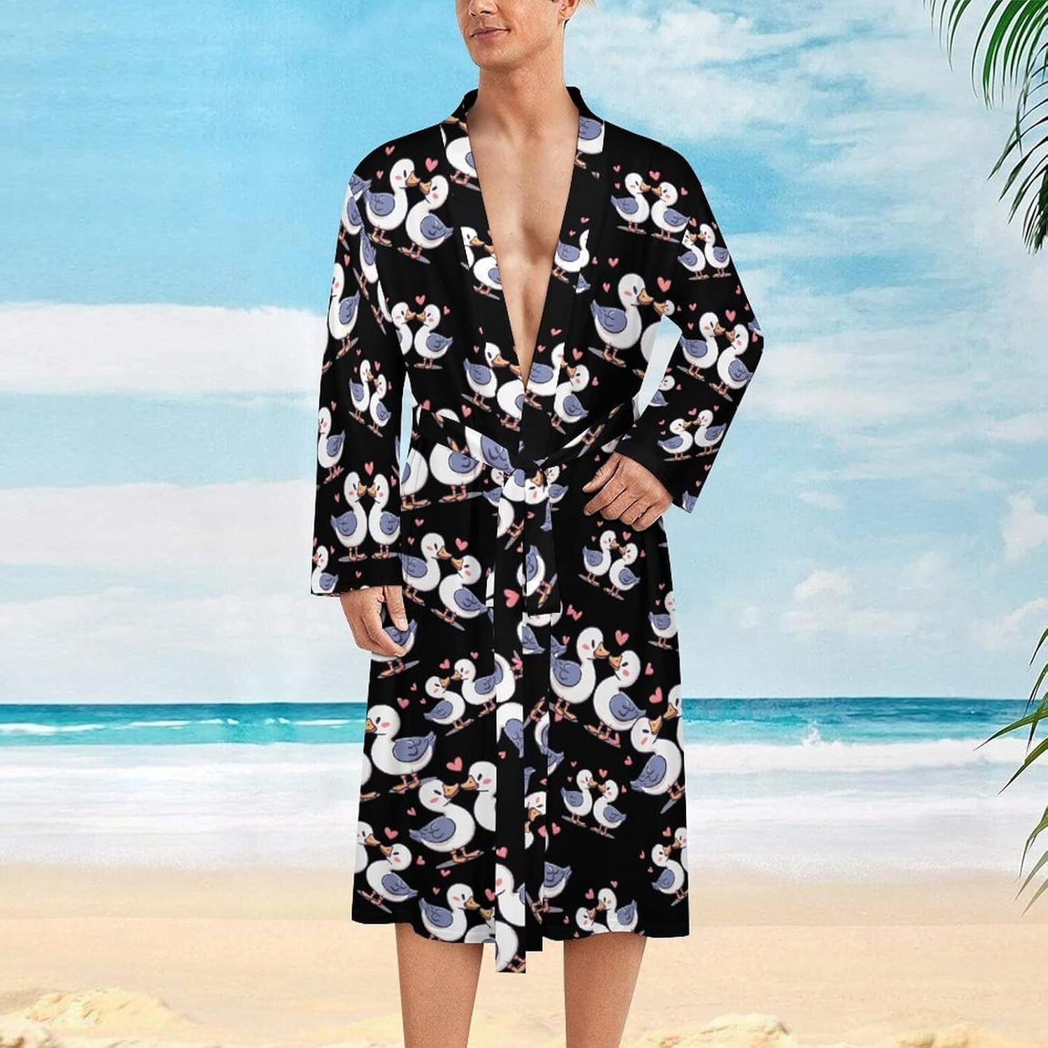 Cute Duck Lover Mens Robe Long Bathrobe for Women Bath Robes Lightweight Soft Printed Sleepwear