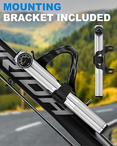 Miniatura 3 de JULAI Mini bomba de bicicleta con manómetro, bomba de marco portátil - Inflador de choque para horquilla y suspensión trasera - Se adapta a válvulas