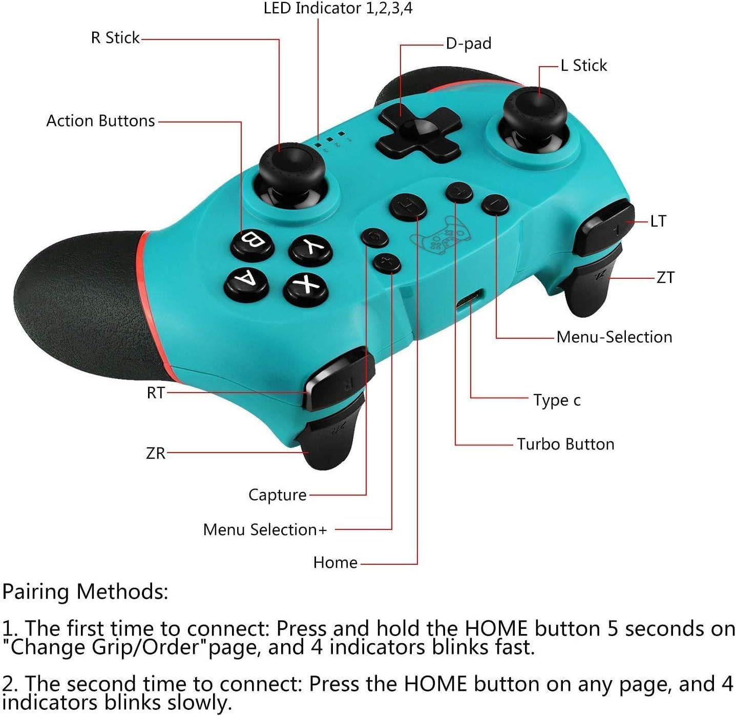 Diswoe Controller for Switch, Wireless Pro Controller for Switch/Switch Lite/Switch OLED, Remote Gamepad with Joystick, Adjustable Turbo Vibration, Ergonomic Non-Slip - Blue : Video Games