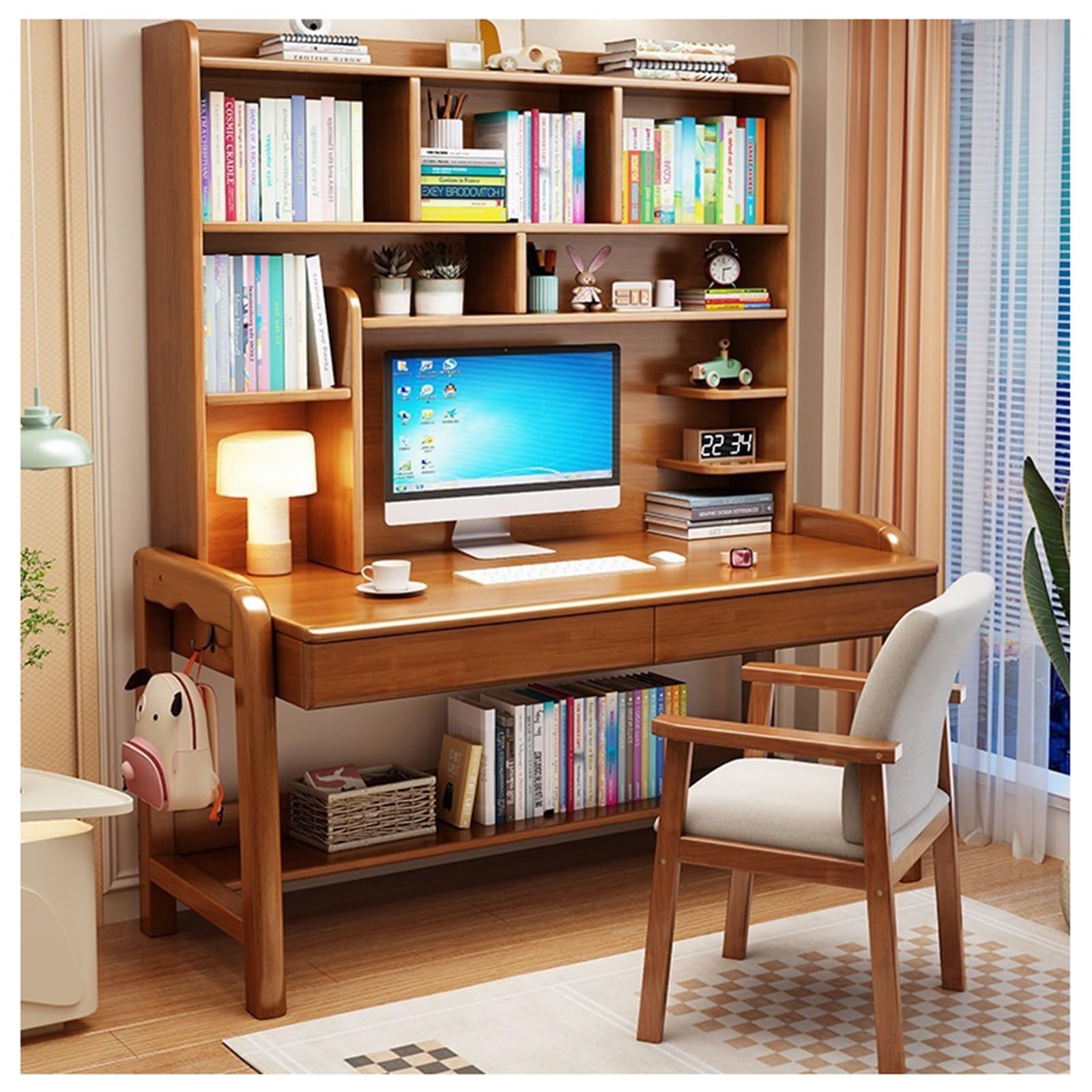 本棚付きデスク Amazon | ZXD pcデスク ラック付き 幅80cm×奥行50cm パソコン