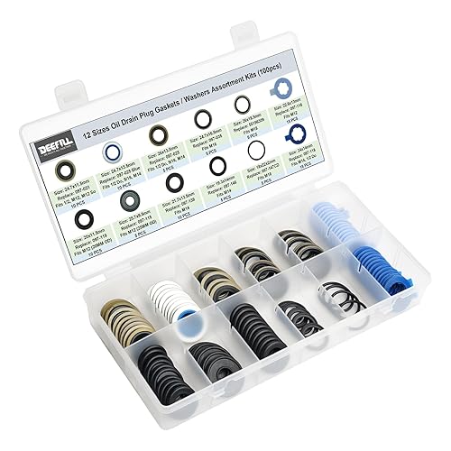 Miniatura 9 de DEEFILL Kit de surtido de juntas de tapón de drenaje de aceite de goma metálica de 100 piezas y 12 tipos para reemplazar 097-021, 097-025, 097-035,