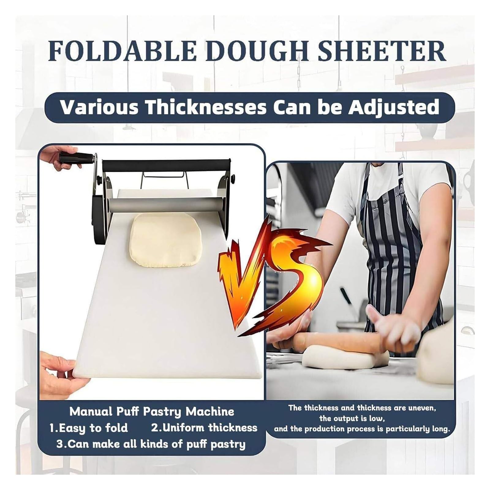 Rodillo de masa manual de 12", máquina laminadora de masa plegable | Espesor ajustable de 0 a 25 mm, 2 tablas laminadoras, material de acero inoxidable 304 for pizza y croissan