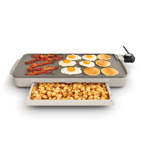 bella 10'x20' Ceramic Griddle with Warming Tray, 1500W Non-Toxic, Oatmilk