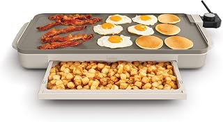 BELLA 10x20 Electric Griddle with Warming Tray - PFAS-Free EverGood Ceramic Nonstick, Removable Temp Probe, Cool-Touch Handles - Oatmilk