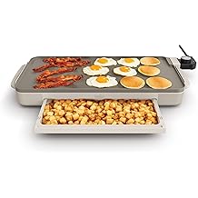 bella 10" x 20" Electric Griddle with Warming Tray, EverGood&trade; Ceramic Nonstick Coating &amp; Removable Temperature Probe, Dishwasher-Safe Drip Tray &amp; Cool Touch Handles, 1500 Watt, Oatmilk