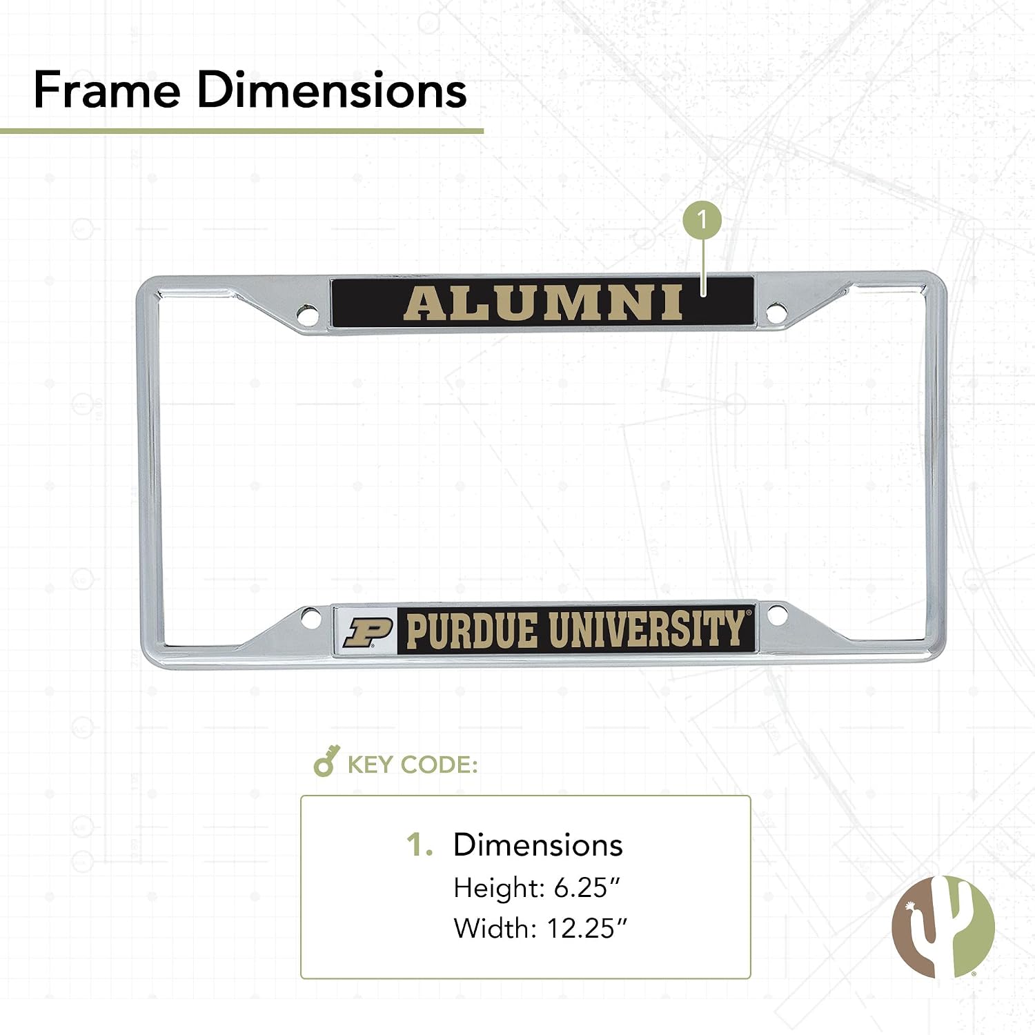 Desert Cactus Purdue University Car Accessories Metal License Plate Frame and Sticker for Front or Rear of Car (Sticker Frame Combo - Alumni)