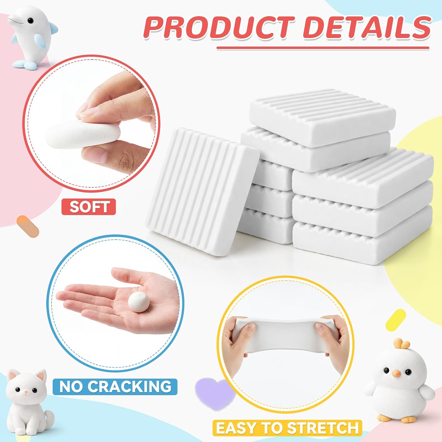 Syhood 30 Pcs 42oz White Reusable and Non Drying Modeling Clay Bulk Plastilina Modeling Clay Gift Set for DIY Sculpting Classroom Arts and Crafts Projects Play