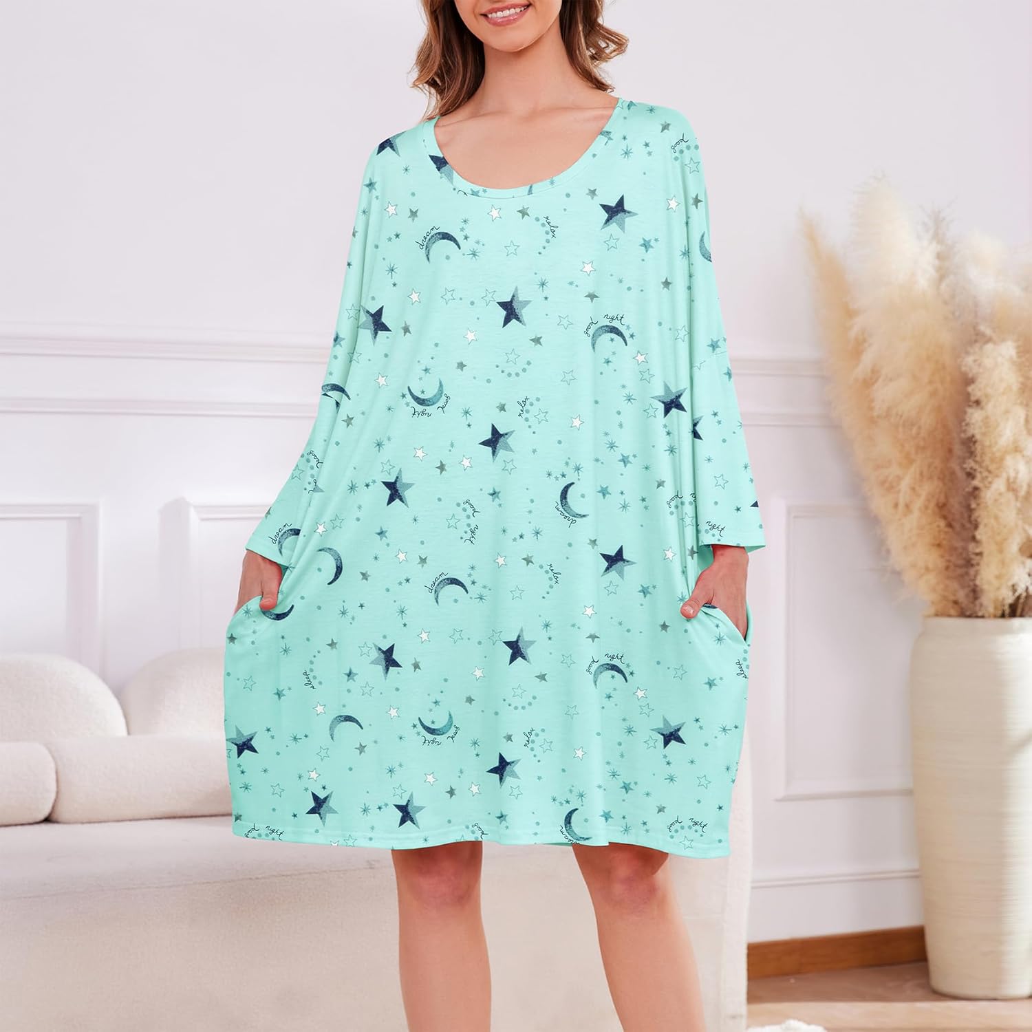Zando Plus Size Nightgowns for Women Moomoo Nightgowns Oversized Sleep Tshirts Dress Sleepwear With Pocket Fit S-5XL - Image 2