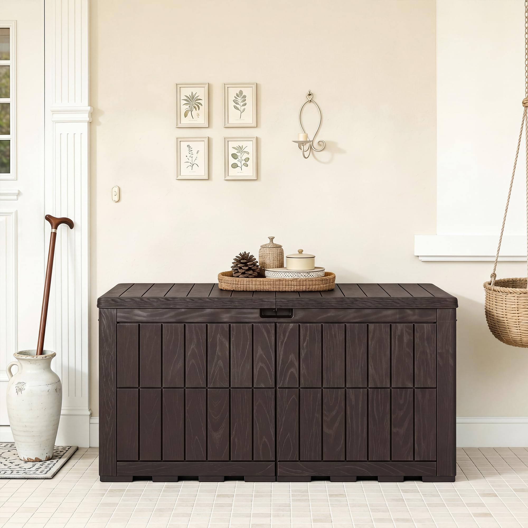 RELAX4LIFE Gartenbox wetterfest, 440 L Auflagenbox mit abschließbarem Deckel, Aufbewahrungsbox mit Stauraum, Kissenbox Outdoor wasserdicht, Auflagentruhe für Garten Balkon Terrasse, bis 245 kg, Braun