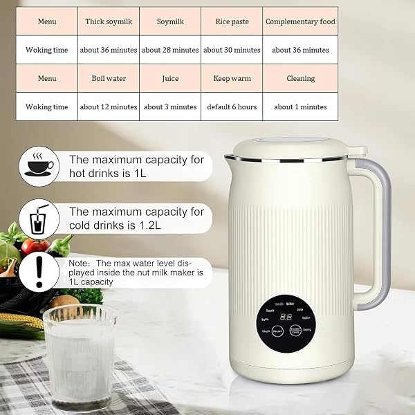 Essanova Pro, 8 En 1 Essanova Pro Maquina Leche Vegetal, Máquina De Leche Vegetal De 1200 Ml Con Autolimpieza, Función De Mantenimiento En Caliente Y Temporizador Para Leche De Soja, Avena, Almendra - 2