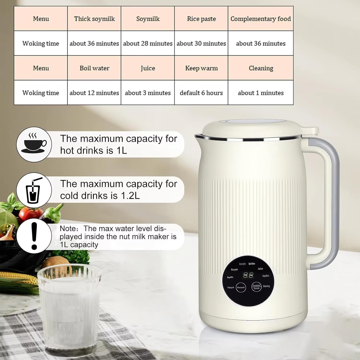 Essanova Pro, 8 En 1 Essanova Pro Maquina Leche Vegetal, Máquina De Leche Vegetal De 1200 Ml Con Autolimpieza, Función De Mantenimiento En Caliente Y Temporizador Para Leche De Soja, Avena, Almendra — view 2
