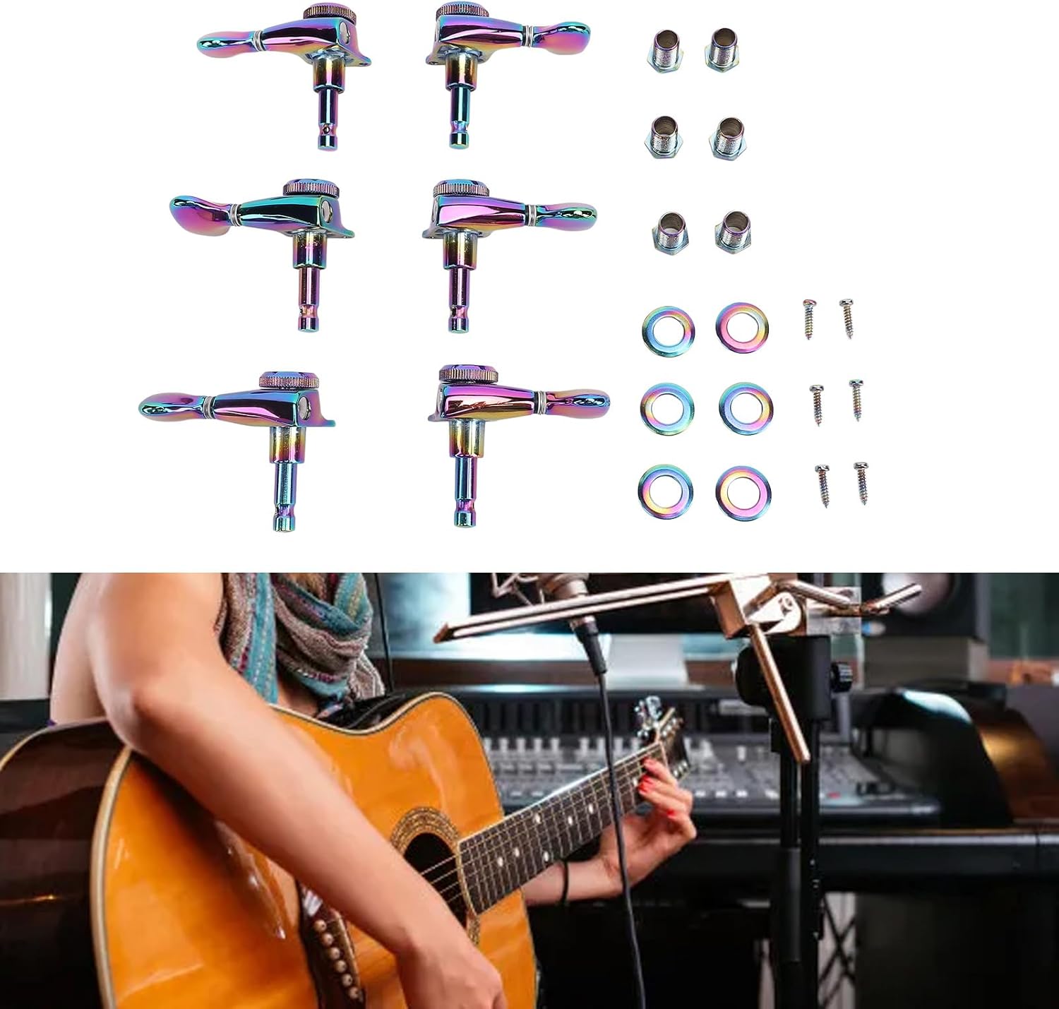 Guitar Tuning Pegs Keys, Guitar Locking Knobs Machine Heads Tuners 3L 3R for Electric Acoustic Guitars