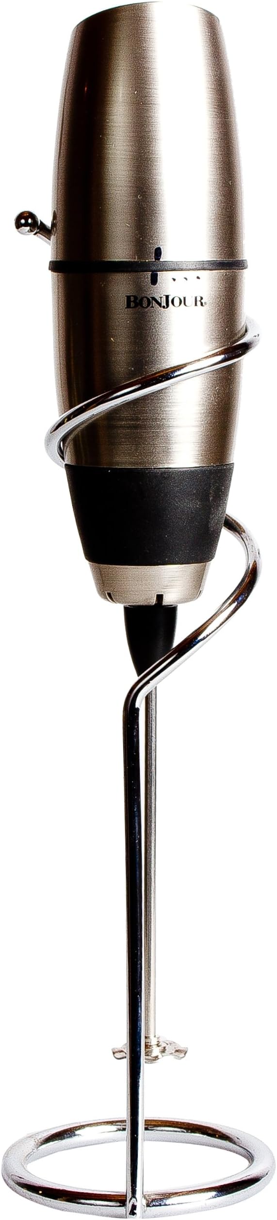 BonJour Frother, Automatic Battery Powered Cafe Latte w/ Stand, Chrome/Black
