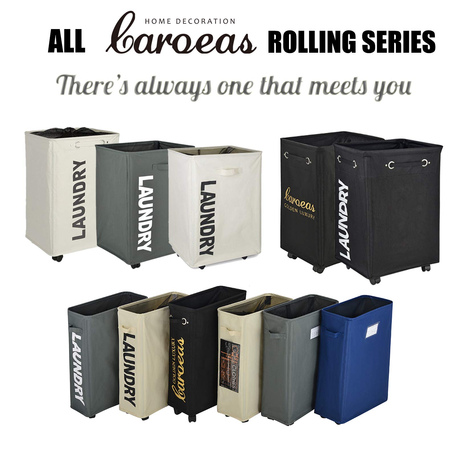 Caroeas 22" Rolling Slim Laundry Basket with Stand Foldable Waterproof