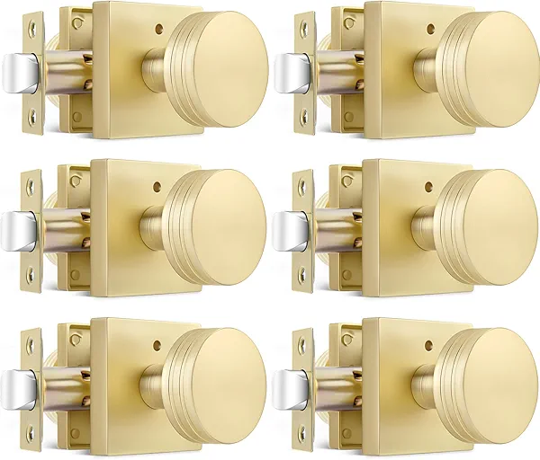 goldenwarm Gold Door Knobs Interior, Zinc-Alloy Privacy Interior Door Knobs Keyless, Heavy Duty Brushed Gold Door Knob for Bedroom Bathroom - 6 Pack