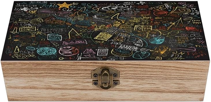 Handcrafted Wood Math Formula Keepsake Box Decorative Treasure Chest with Hinged Lid & Buckle Clasp Wedding Memory Box Small Jewelry Storage Organizer for Tarot Cards Crystals Trinkets