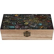 Handcrafted Wood Math Formula Keepsake Box Decorative Treasure Chest with Hinged Lid & Buckle Clasp Wedding Memory Box Small Jewelry Storage Organizer for Tarot Cards Crystals Trinkets