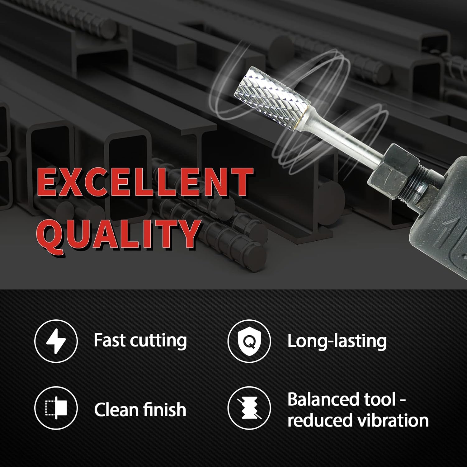 S&F STEAD & FAST Carbide Burr with ¼” Shank ½” Cutter Dia 1” Length, Professional Grade Tungsten File, Die Grinder Bit for Electric or Air Die Grinder, Cylinder End Cut, Grinding Burr bit for Metals