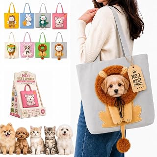 Pet Carrier Canvas Shoulder Tote Bag with Lion Face Hole for Small Dogs & Cat 3D Plush Character Head-Out Shoulder Handbag Portable for Walking Shopping Travel(Style G,Large)