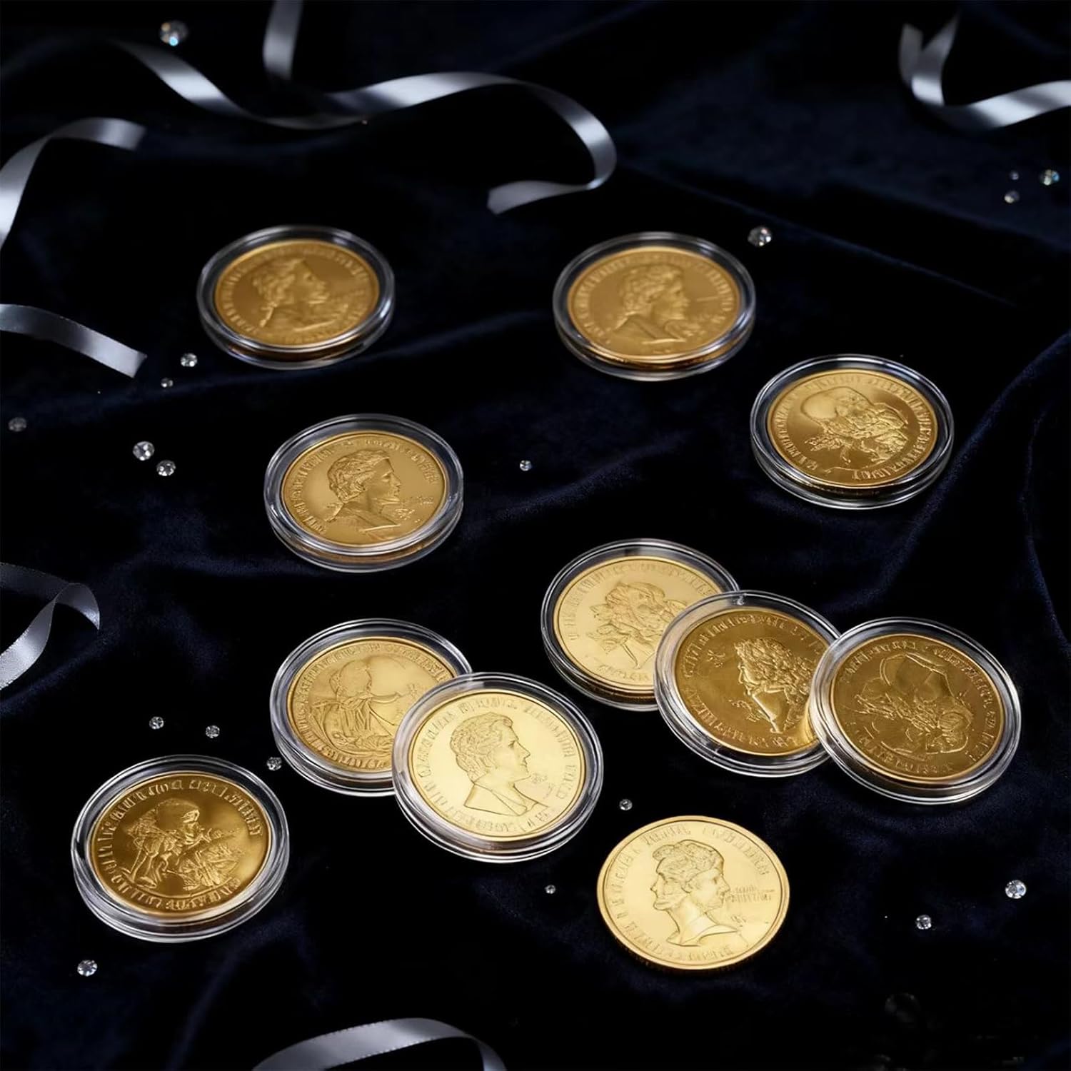 24PCS Alloy Blank Challenge Coins 40mm Laser Engravable Threaded Edge with Acrylic Protection Box for DIY Crafts and Commemorative Collection (Gold-Plated)