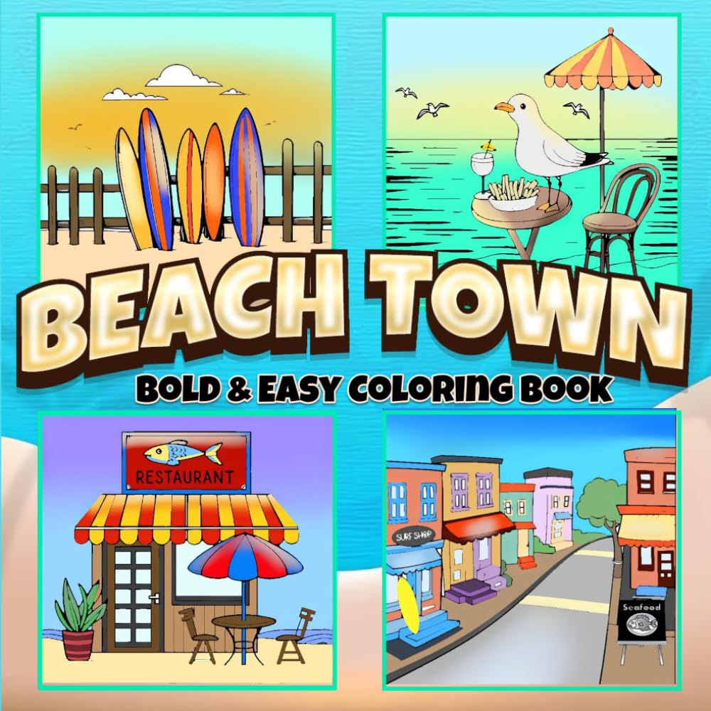 Beach Town Bold & Easy Coloring Book