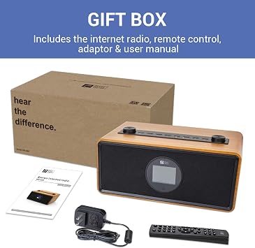 Ocean Digital WR-860 FM Wi-Fi Internet Radio with Stereo Speakers, Alarm Clock, Sleep Timer, Line Out, Aux in, Stress Relief, Relaxation and Sleep Aid, 2.4 Color Display