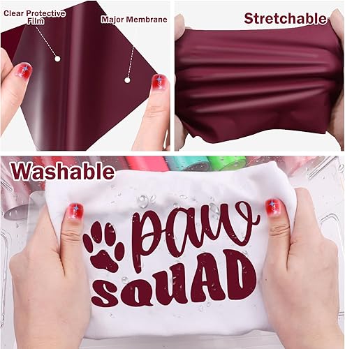 Miniatura 7 de WRAPXPERT Rollos de vinilo de transferencia de calor granate, vinilo de 12 x 5 pies, vinilo de prensa de calor burdeos para camisetas, funciona con